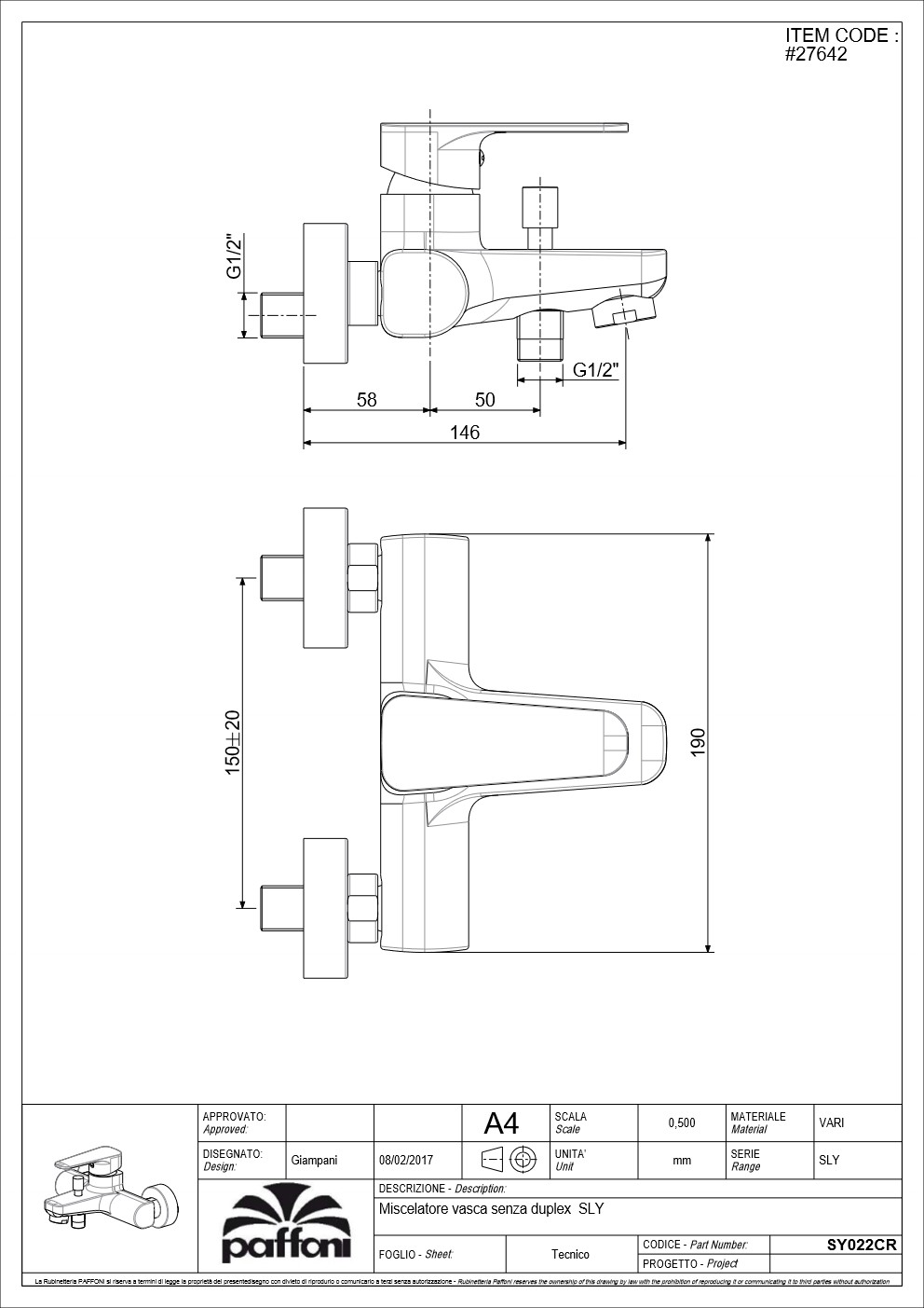 PAFFONI Bath Mixer SY022CR #27642 - Image 3