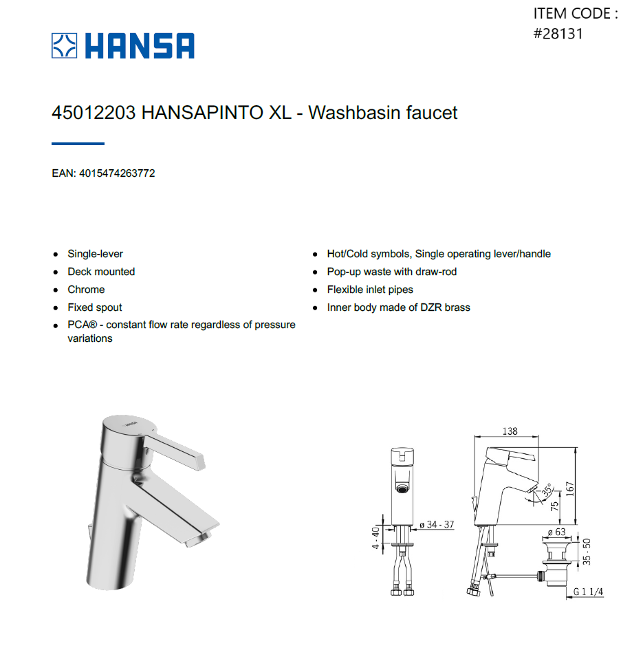 HANSA Basin Mixer PINTO45012203 #28131 - Image 4