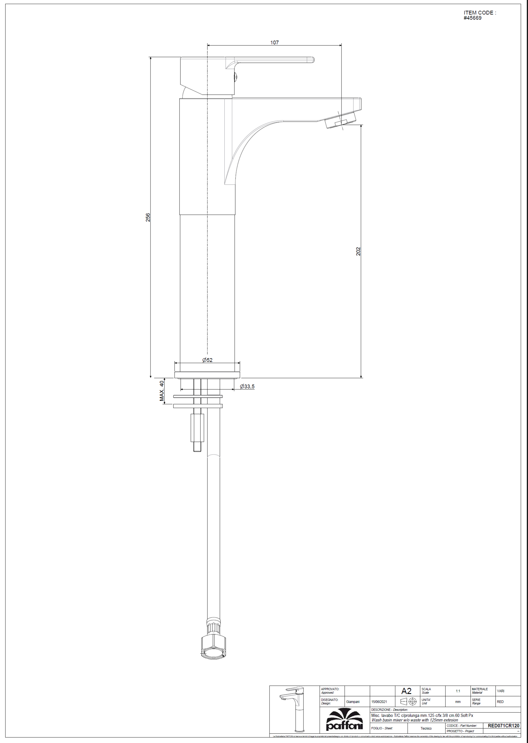 PAFFONI Basin Mixer RED071CR105 #45669 - Image 3