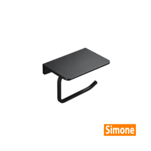 black toilet paper holder with a top plate
