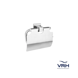 silver toilet paper holder with a cover