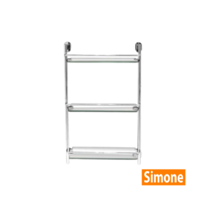 Three tier straight glass shelf made with metal.