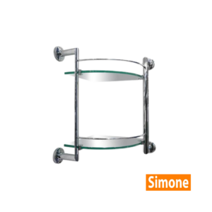 Two tier corner shelf for toilet needs.