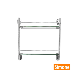 SIMONE two tier straight glass shelf with a towel rack.