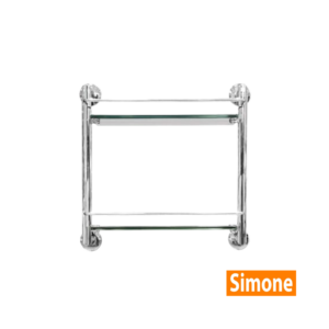 Simone two tier straight shelf made from glass.