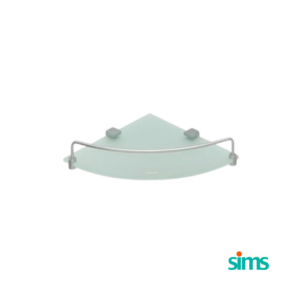 SIMS corner glass shelf with rail #25875 for toilet needs.
