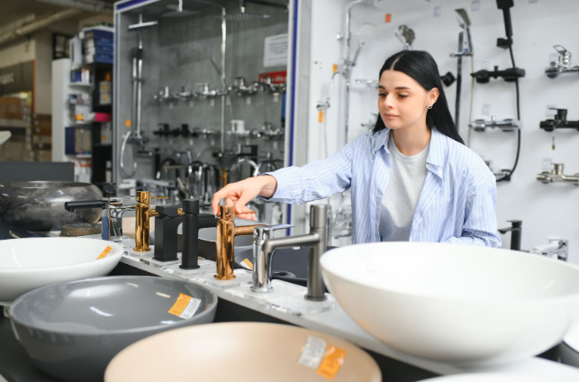 woman choosing taps in a store