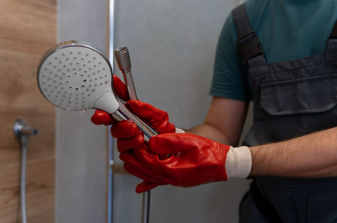 man holding a shower head