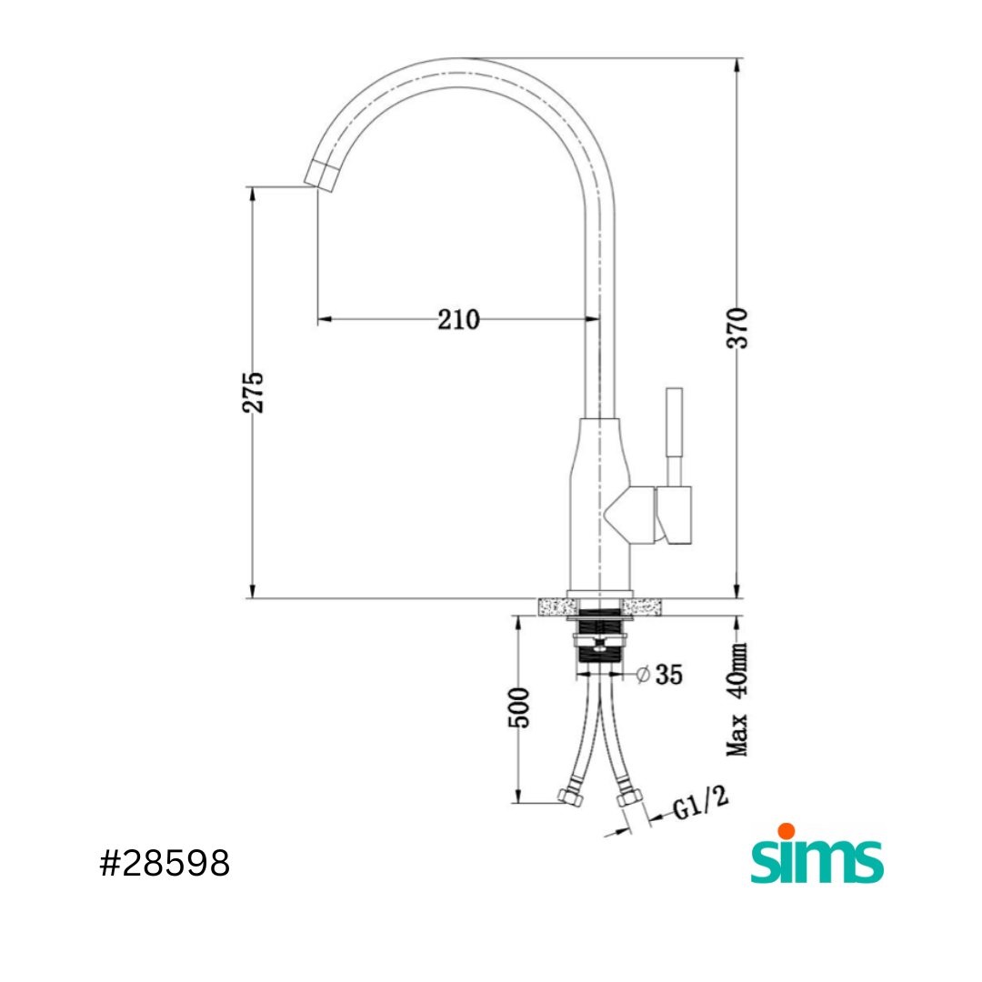 SIMS Kitchen Sink Mixer HB-JM1009 #28598 - Image 3