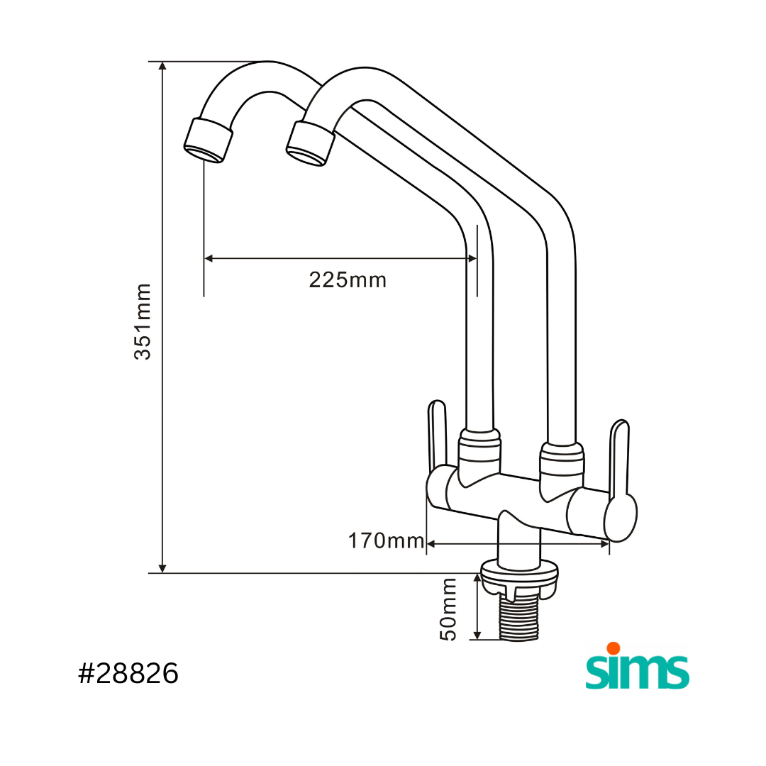 SIMS Double Spout Kitchen Sink Tap 022513 #28826 - Image 3