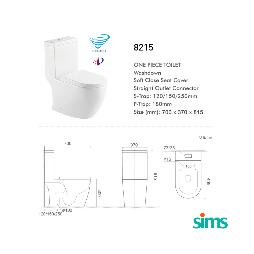 SIMS 8215 1 Piece Tornado Flush WC #91848 - Image 3