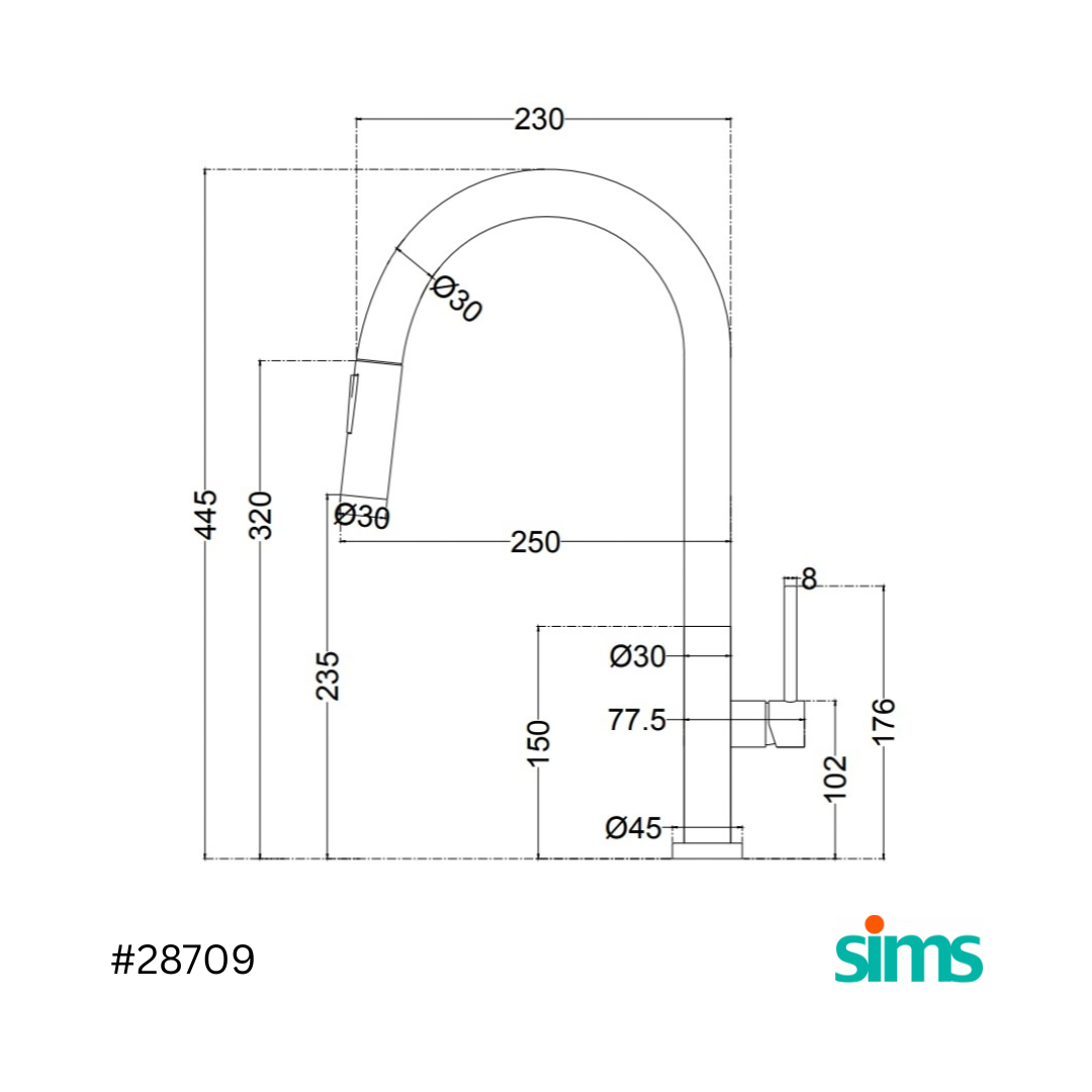 SIMS Pull Out Kitchen Sink Tap IN-C3098B #28709 - Image 3