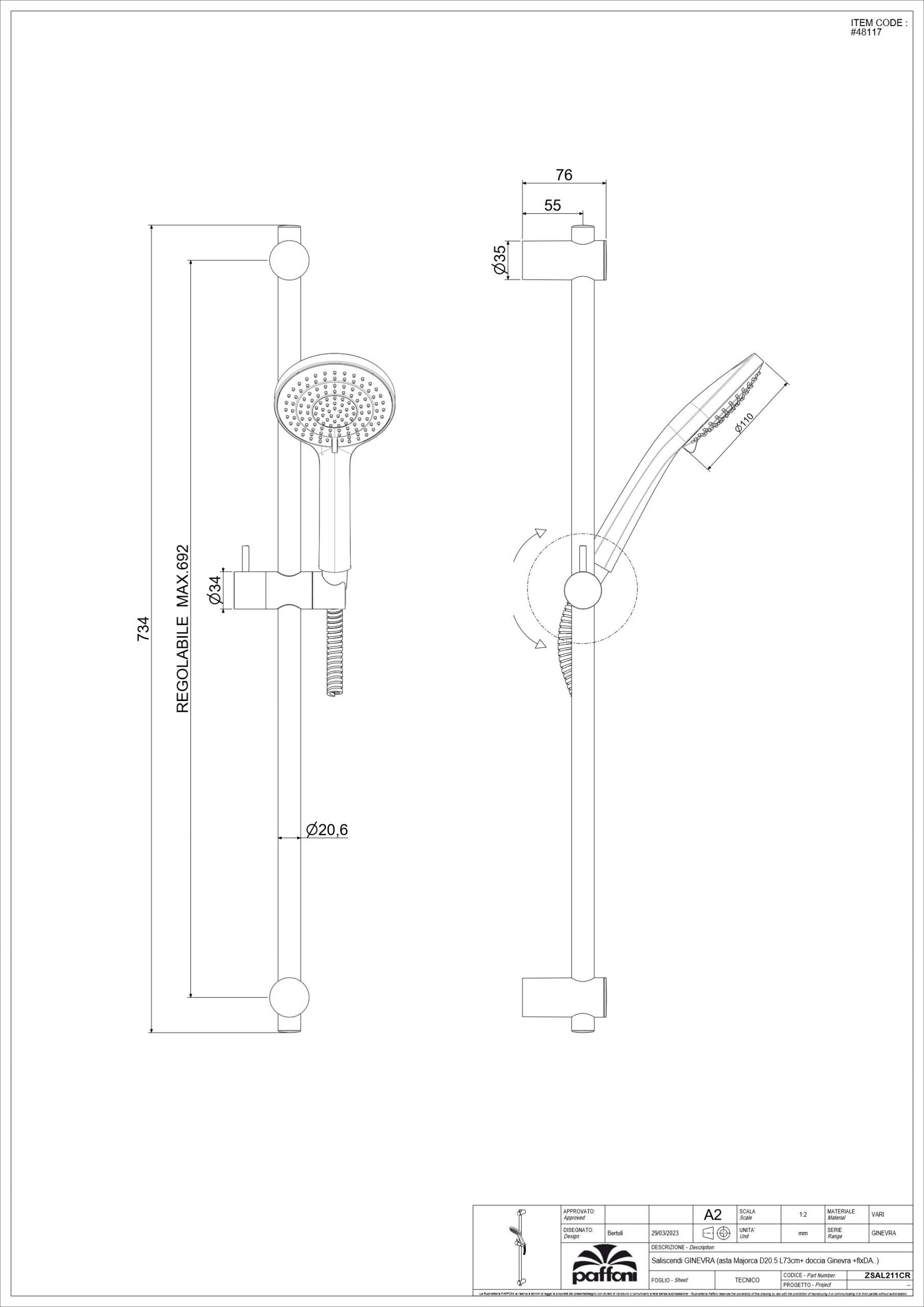 PAFFONI Shower Set Ginevra ZSAL211CR #48117 - Image 4